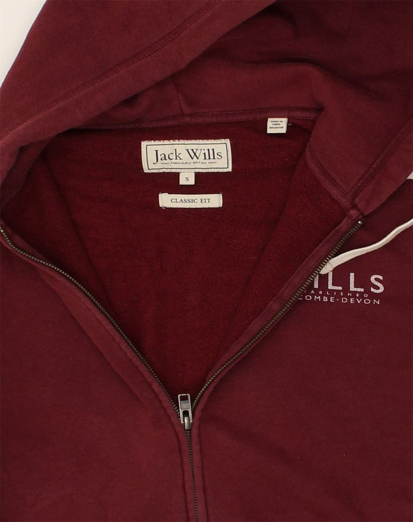 JACK WILLS Mens Classic Fit Zip Hoodie Sweater Small Burgundy Cotton | Vintage Jack Wills | Thrift | Second-Hand Jack Wills | Used Clothing | Messina Hembry 