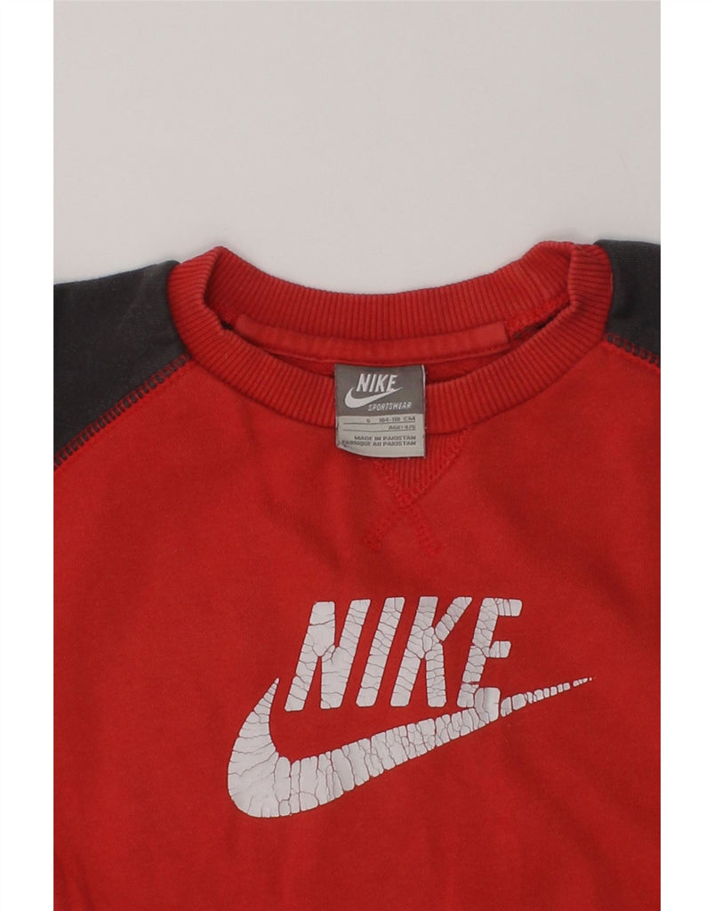 NIKE Boys Graphic Sweatshirt Jumper 4-5 Years Small  Red Colourblock | Vintage Nike | Thrift | Second-Hand Nike | Used Clothing | Messina Hembry 