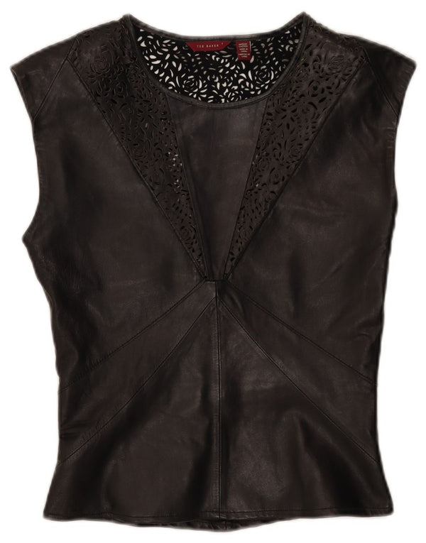 Ted Baker Womens Leather Blouse Top Size 1 XS Black