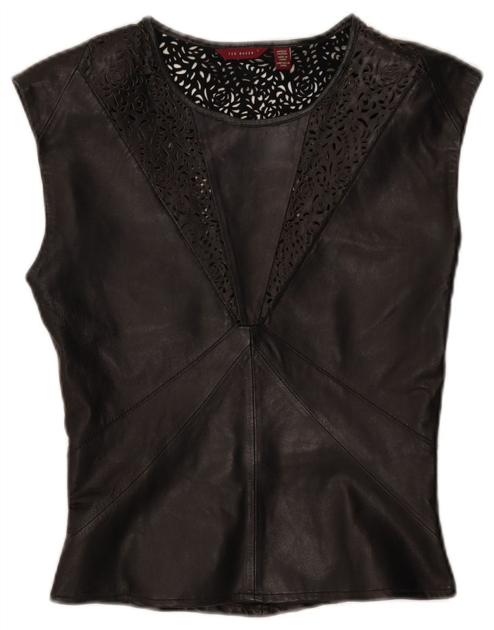 Ted Baker Womens Leather Blouse Top Size 1 XS Black