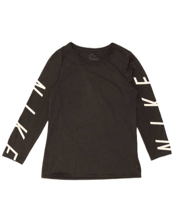 Nike Womens Dri Fit Graphic Top 3/4 Sleeve UK 6 XS Grey