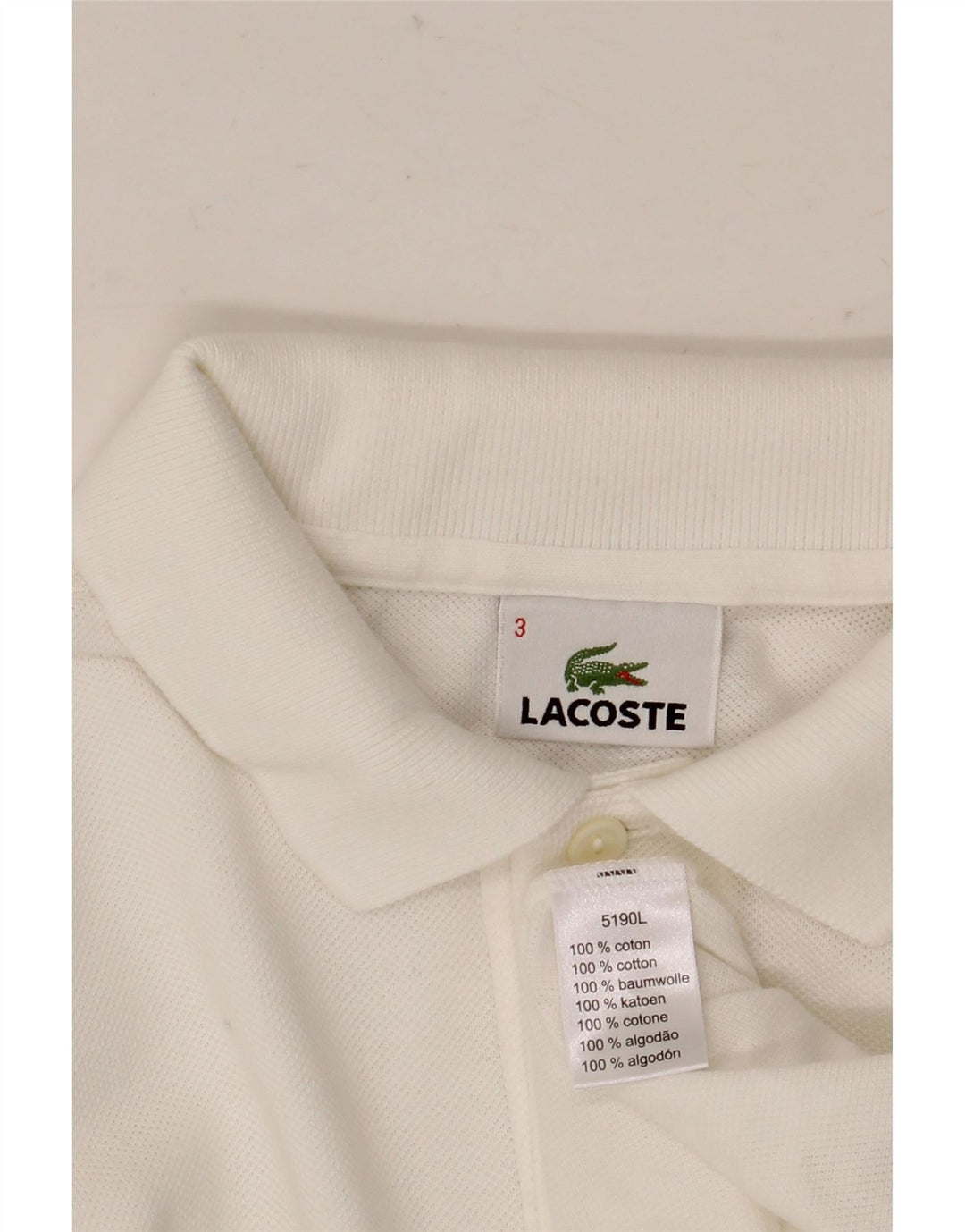 LACOSTE Mens Long Sleeve Polo Shirt Size 3 Small White Cotton