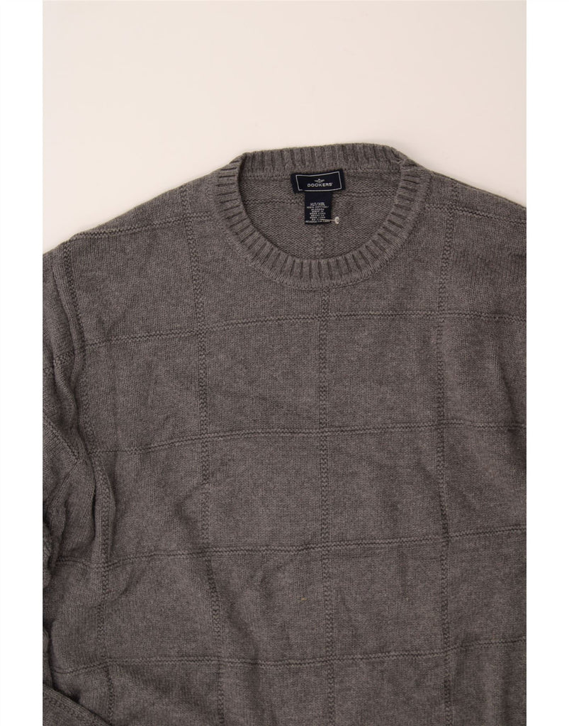 DOCKERS Mens Crew Neck Jumper Sweater XL Grey Check Cotton Vintage Dockers and Second-Hand Dockers from Messina Hembry 