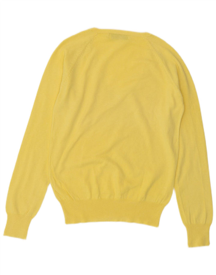 ZARA Womens V-Neck Jumper Sweater UK 14 Large Yellow Cotton