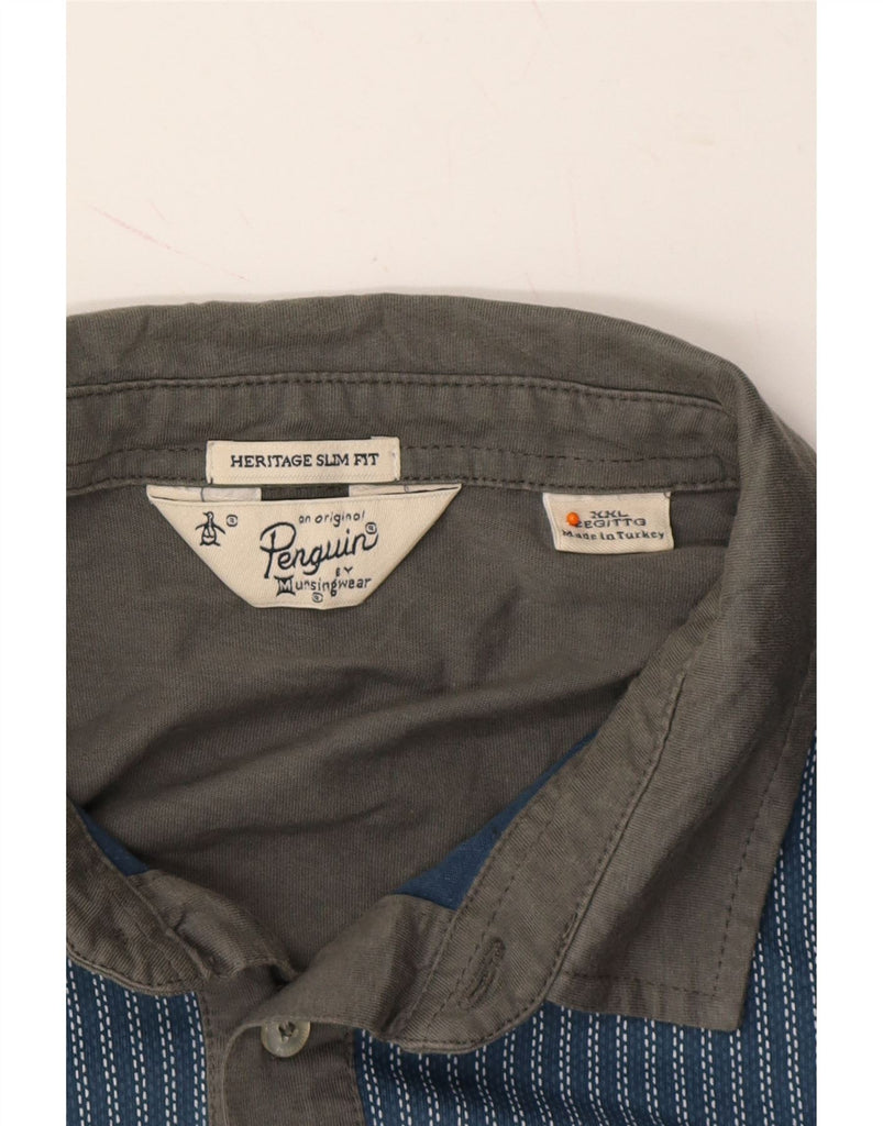 PENGUIN Mens Slim Fit Polo Shirt 2XL Blue Striped Vintage Penguin and Second-Hand Penguin from Messina Hembry 
