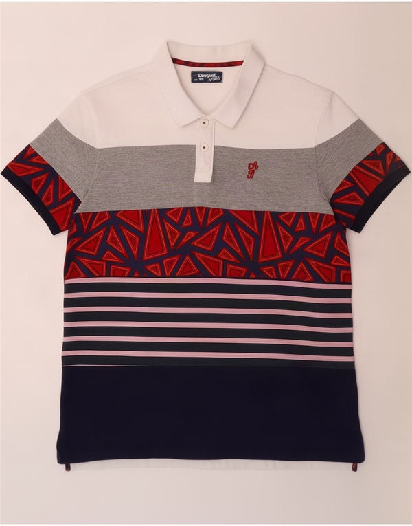 Desigual Mens Polo Shirt 2XL Multicoloured Striped Cotton