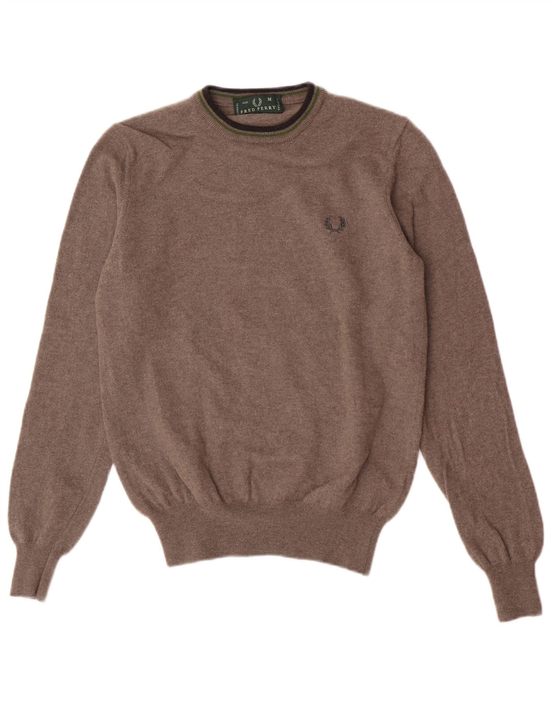Fred Perry Womens Crew Neck Jumper Sweater UK 12 Medium Brown Wool