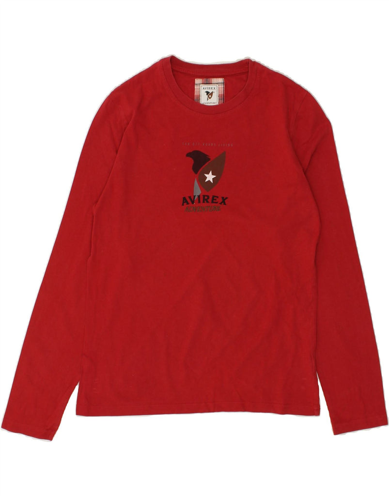 AVIREX Womens Graphic Top Long Sleeve UK 14 Medium Red Cotton | Vintage Avirex | Thrift | Second-Hand Avirex | Used Clothing | Messina Hembry 