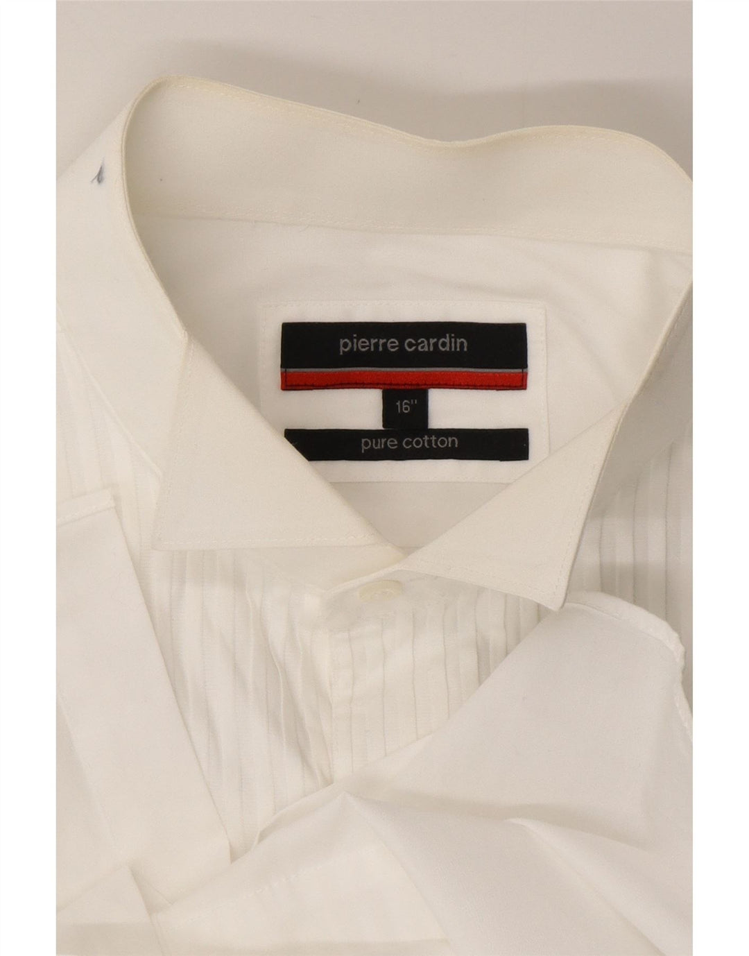 PIERRE CARDIN Mens Formal Shirt Size 16 Large White Pinstripe Cotton