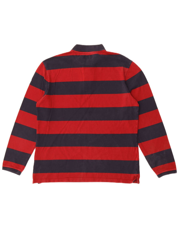 Barbour Mens Long Sleeve Rugby Polo Shirt XL Navy Blue Striped Cotton