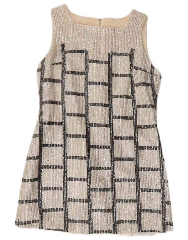 Ein Fink Womens Sleeveless A-Line Dress EU 36 Small Silver Geometric