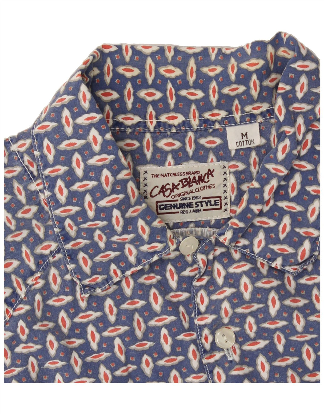 CASA BLANCA Mens Abstract Pattern Short Sleeve Shirt Medium Blue Cotton Vintage Casa Blanca and Second-Hand Casa Blanca from Messina Hembry 