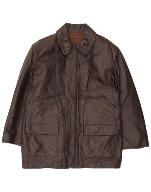 VINTAGE Boys Leather Coat 15-16 Years XL Brown Leather