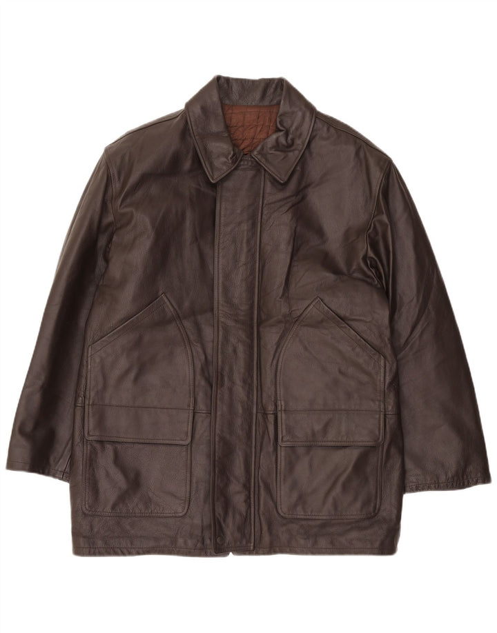 VINTAGE Boys Leather Coat 15-16 Years XL Brown Leather