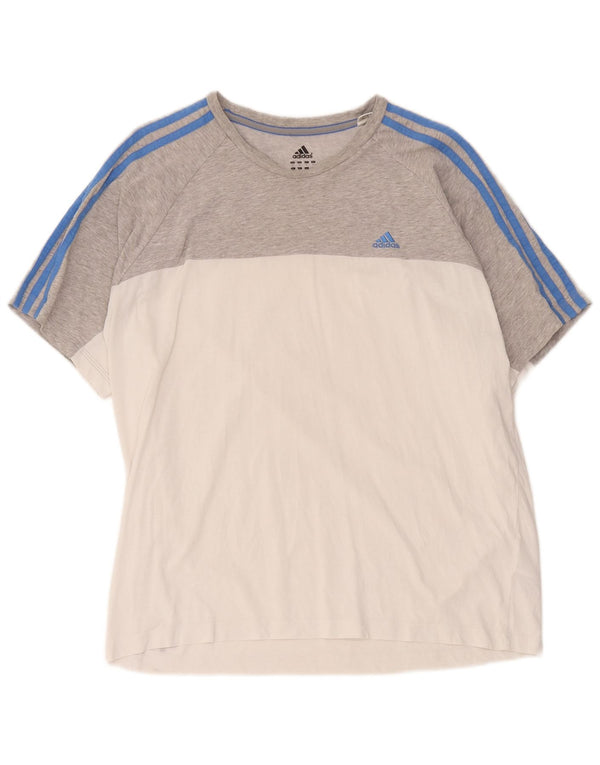 Adidas Womens Regular T-Shirt Top Large Grey Colourblock Cotton