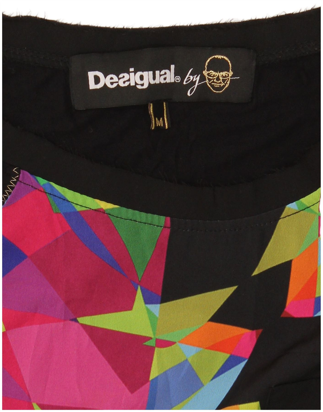 Desigual Womens T-Shirt Top UK 12 Medium Black Geometric