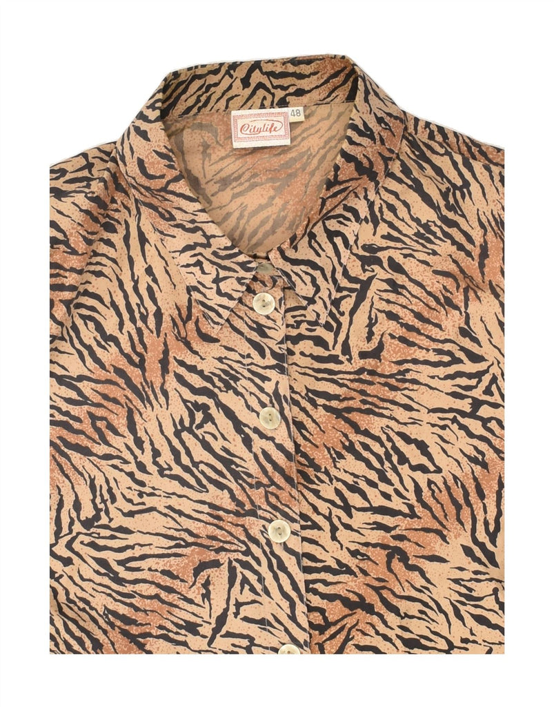 CITYLIFE Womens Short Sleeve Shirt IT 48 XL Brown Animal Print Silk | Vintage Citylife | Thrift | Second-Hand Citylife | Used Clothing | Messina Hembry 