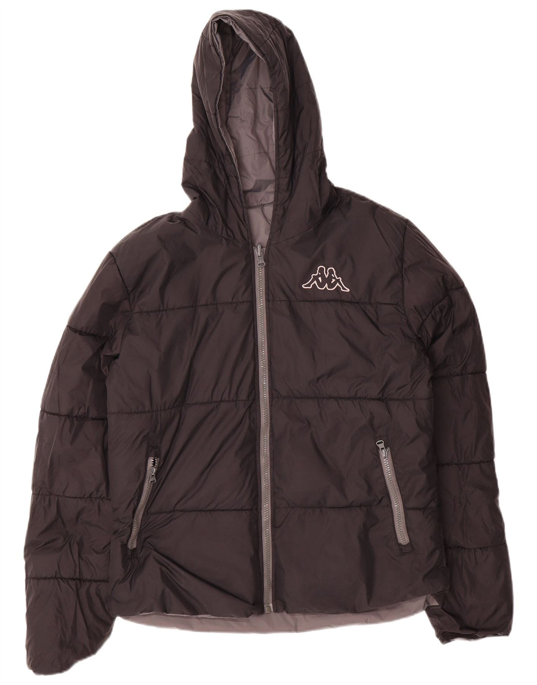Kappa Womens Hooded Reversible Padded Jacket UK 14 Medium Grey Nylon