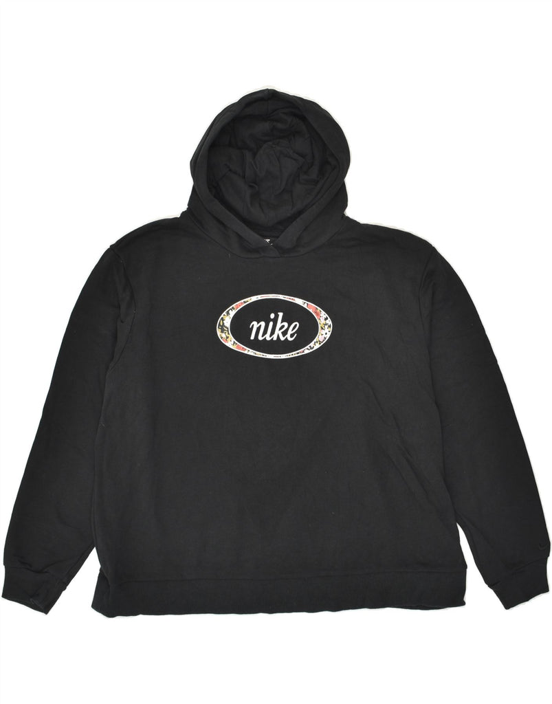 NIKE Womens Graphic Hoodie Jumper UK 18 XL Black Cotton | Vintage Nike | Thrift | Second-Hand Nike | Used Clothing | Messina Hembry 