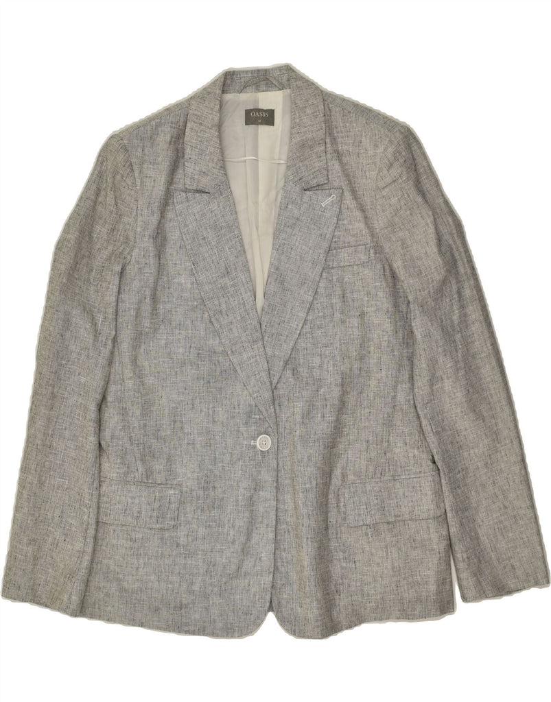 OASIS Womens 1 Button Blazer Jacket UK 14 Large Grey Linen | Vintage Oasis | Thrift | Second-Hand Oasis | Used Clothing | Messina Hembry 