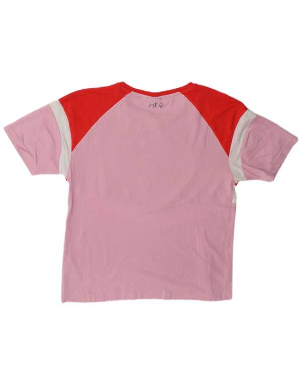 Fila Womens Graphic T-Shirt Top UK 10 Small Pink Colourblock Cotton