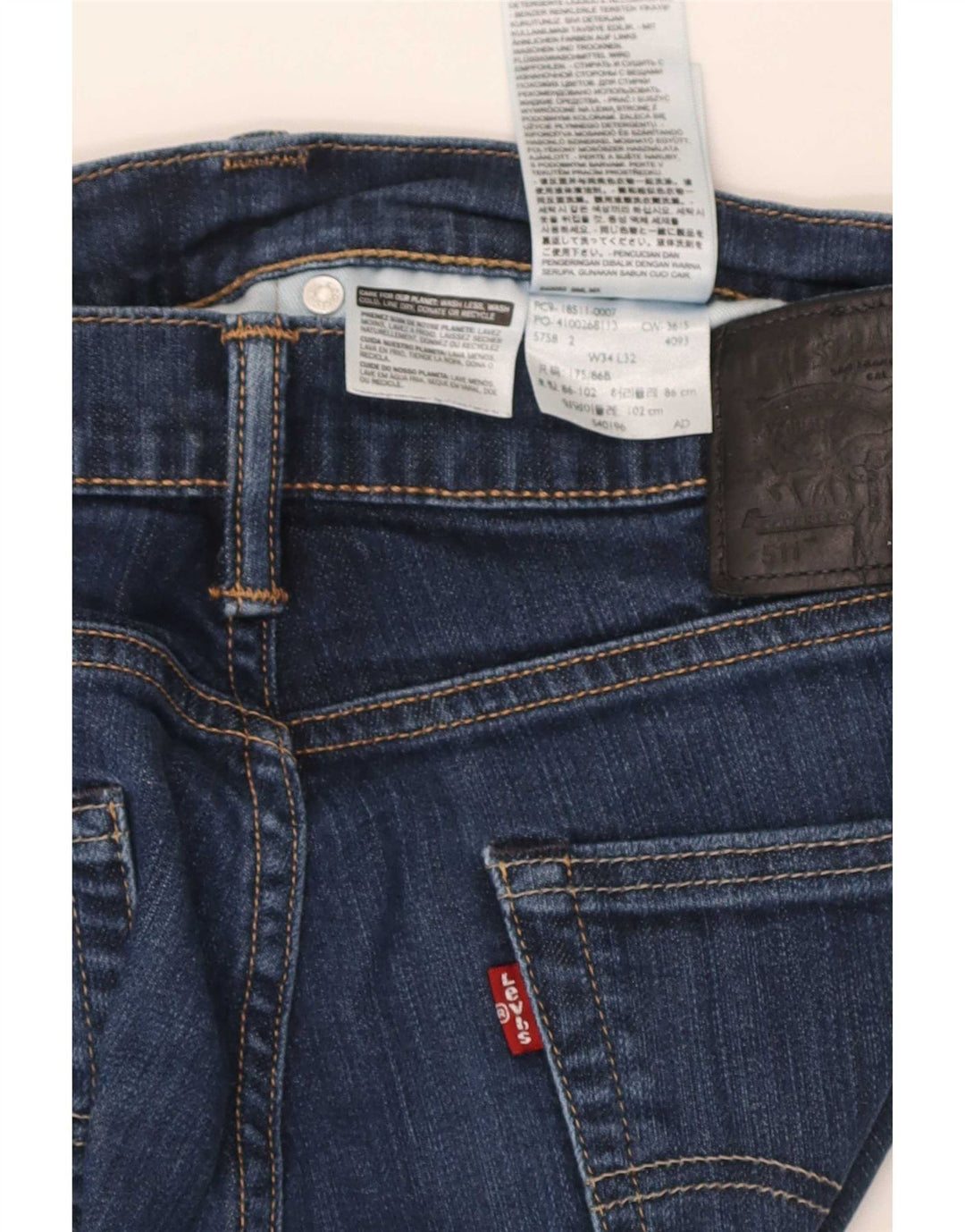 Levi's Mens 511 Slim Jeans W34 L32 Navy Blue Cotton