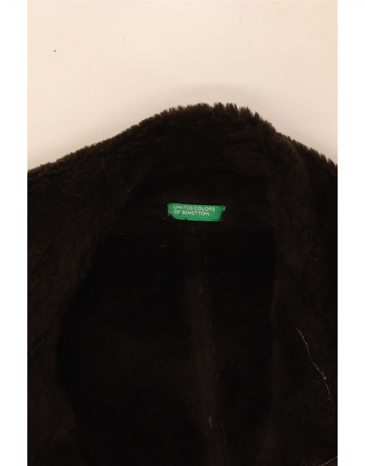 Benetton Womens Sherpa Jacket IT 46 Large Brown Acrylic