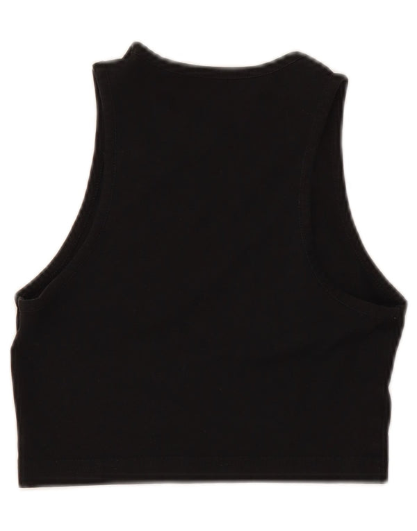 DICKIES Womens Slim Crop Graphic Vest Top UK 4 XS Black Cotton