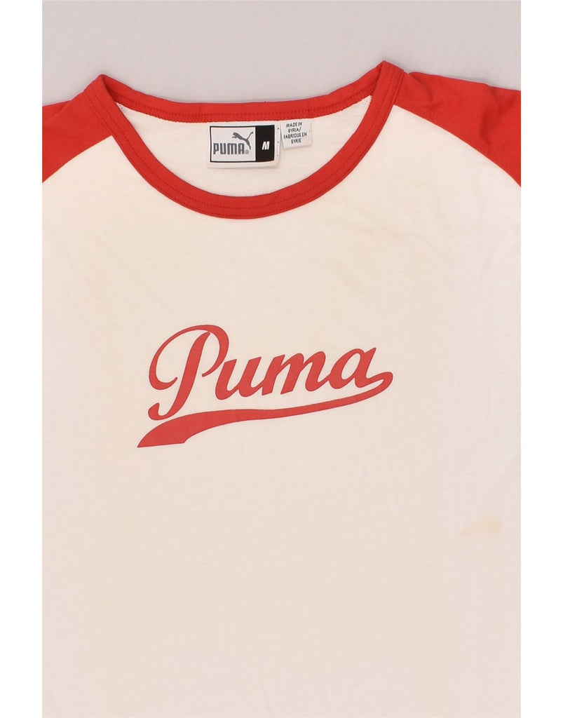 PUMA Mens Graphic Top Long Sleeve Medium White Colourblock Cotton | Vintage Puma | Thrift | Second-Hand Puma | Used Clothing | Messina Hembry 