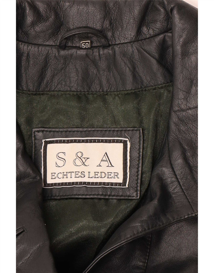 S&A Womens Leather Coat EU 50 3XL Green