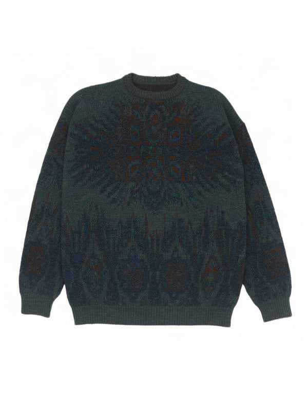 Vintage Mens Crew Neck Jumper Sweater Small Navy Blue Fair Isle