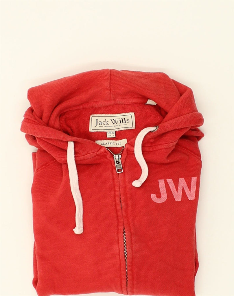 JACK WILLS Womens Classic Fit Zip Hoodie Sweater UK 12 Medium  Red Cotton | Vintage Jack Wills | Thrift | Second-Hand Jack Wills | Used Clothing | Messina Hembry 