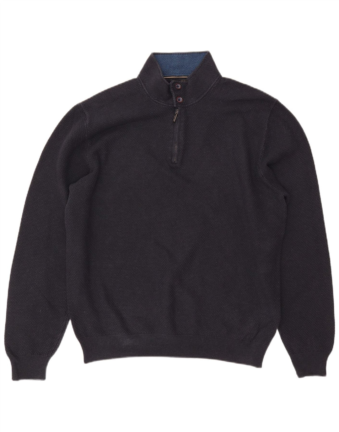 MASSIMO DUTTI Mens Zip Neck Jumper Sweater 2XL Navy Blue Cotton