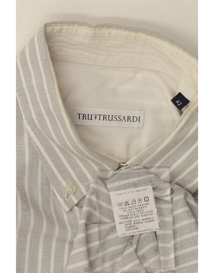 Trussardi Mens Shirt Size 42 Large Grey Pinstripe Cotton
