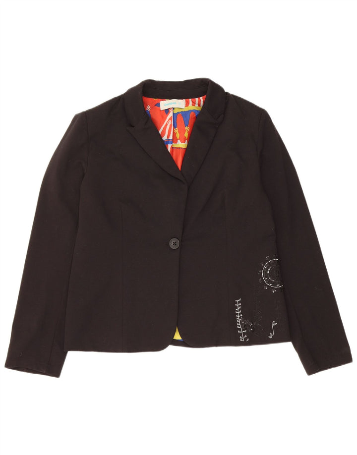 Desigual Womens 1 Button Blazer Jacket EU 42 Large Black Polyester