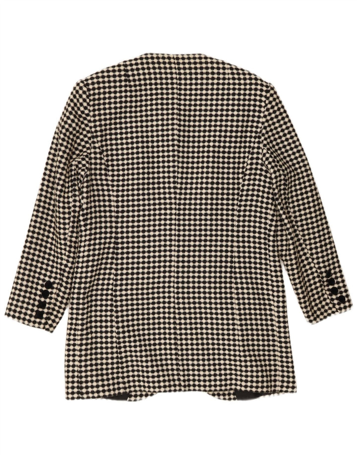 Vintage Womens 4 Button Blazer Jacket UK 16 Large Black Check Polyester