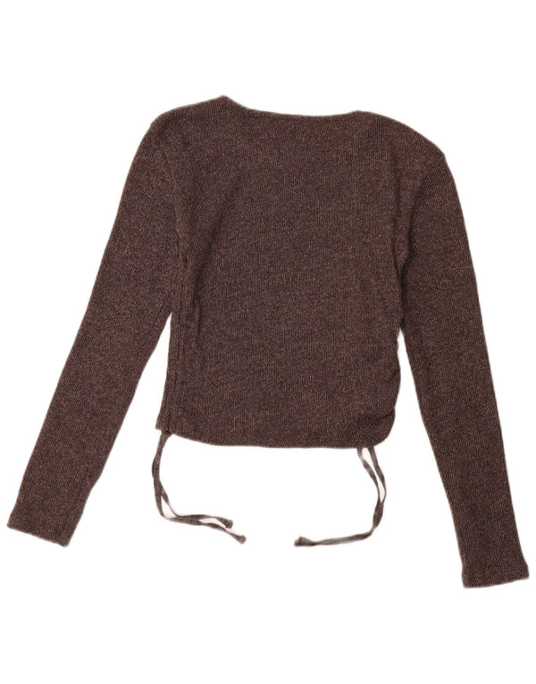 Zara Womens Long Sleeve Crop Top UK 12 Medium Brown Polyester