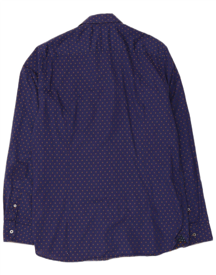 Ted Baker Mens Shirt Size 4 Large Navy Blue Spotted Cotton