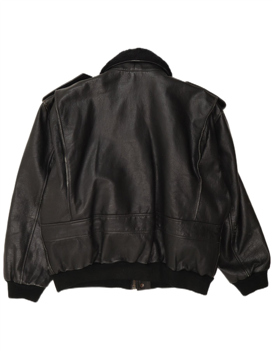 Vintage Mens Military Leather Jacket UK 42 XL Black