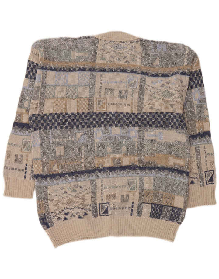 Vintage Mens Cardigan Sweater Medium Multicoloured Geometric