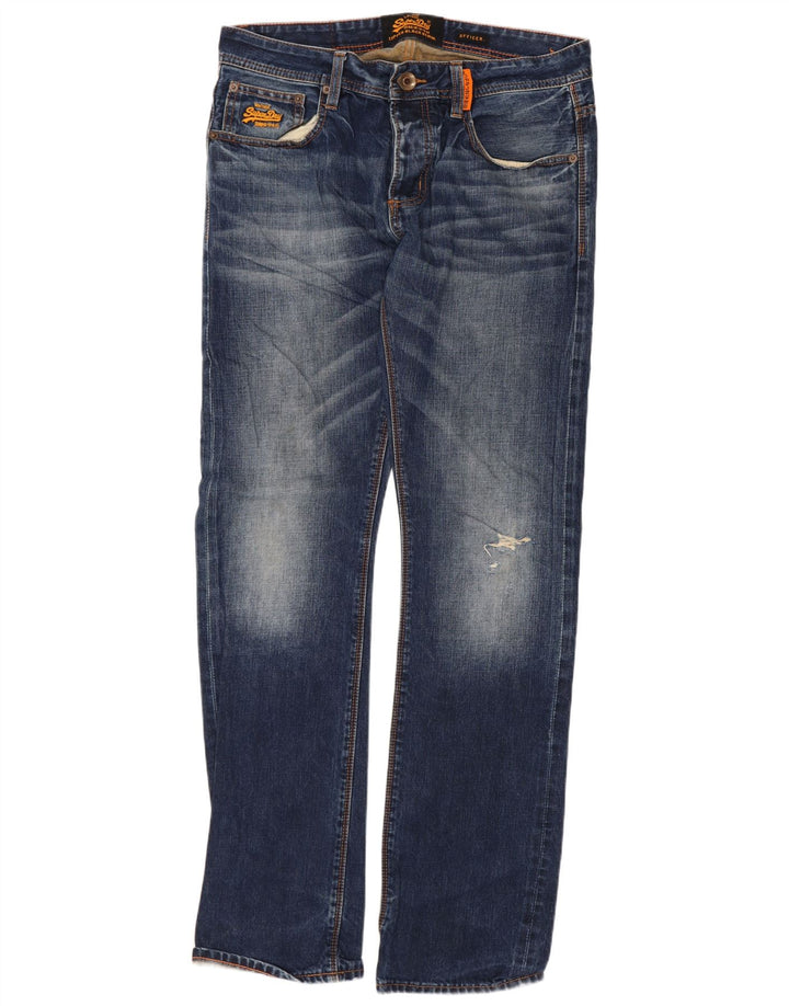 Superdry Mens Distressed Straight Jeans W32 L32 Blue Cotton