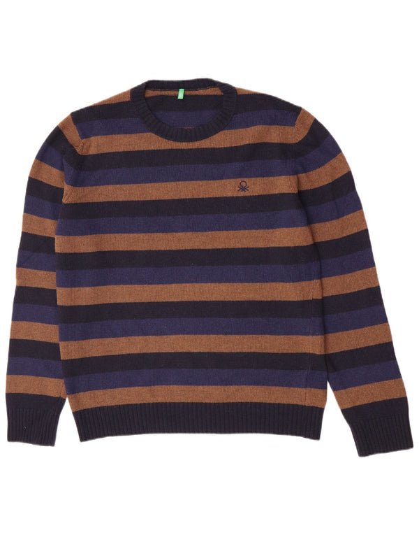 Benetton Mens Crew Neck Jumper Sweater Large Multicoloured Striped