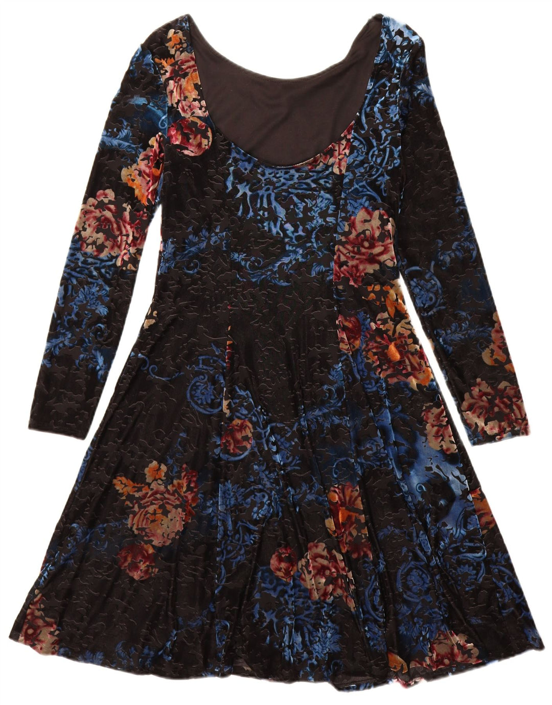 Monsoon Womens Long Sleeve A-Line Dress UK 12 Medium Black Floral Polyester