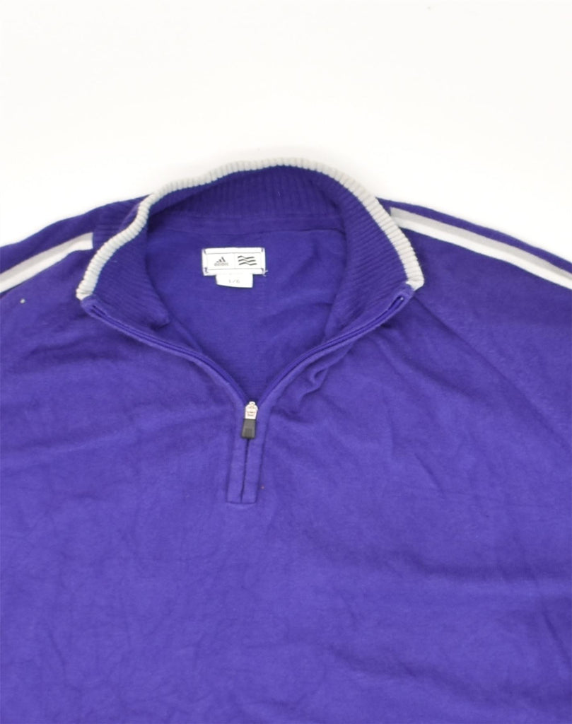 ADIDAS Mens Zip Neck Jumper Sweater Large Blue Cotton | Vintage Adidas | Thrift | Second-Hand Adidas | Used Clothing | Messina Hembry 