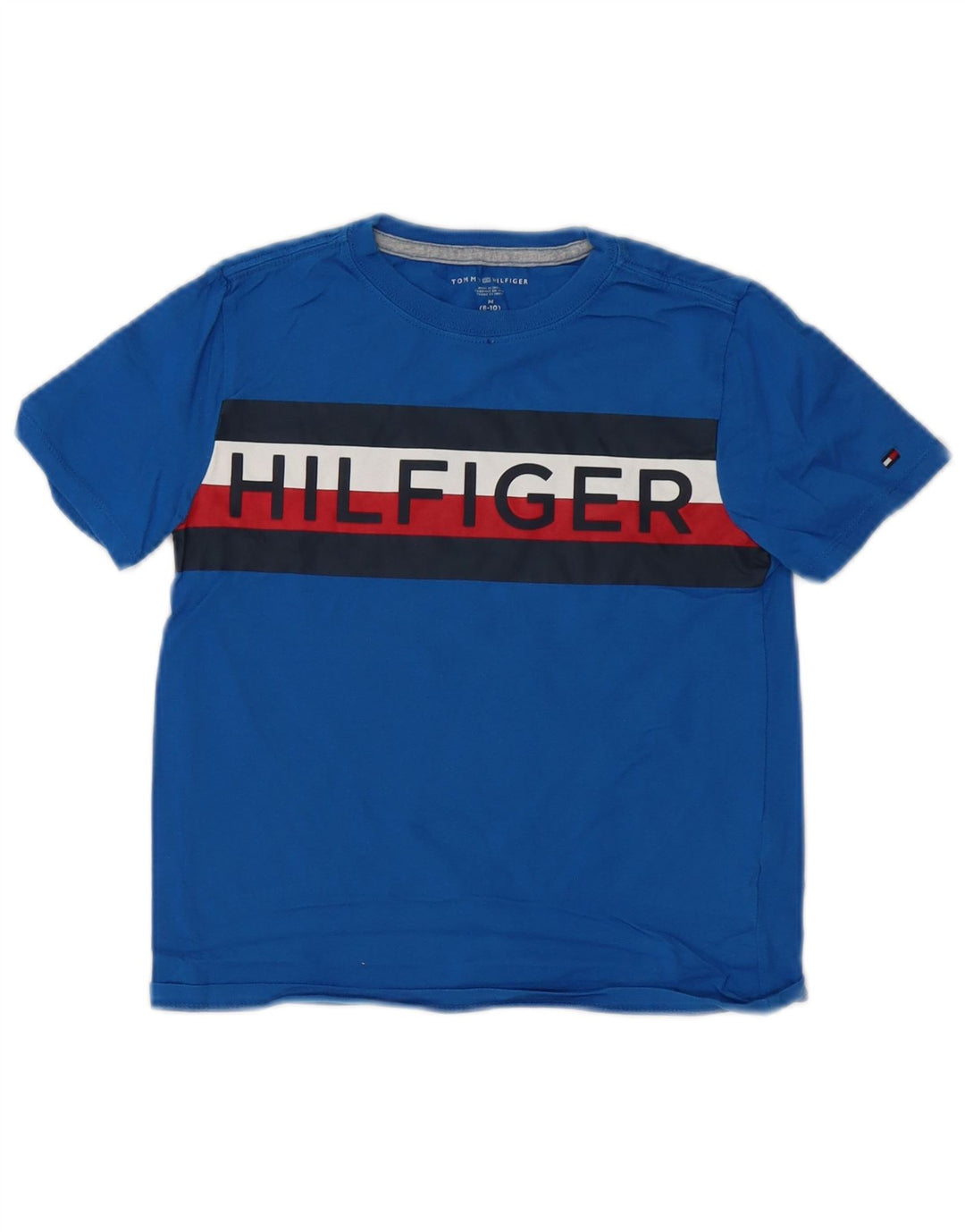 Tommy Hilfiger Boys Graphic T-Shirt Top 8-9 Years Medium Blue Colourblock
