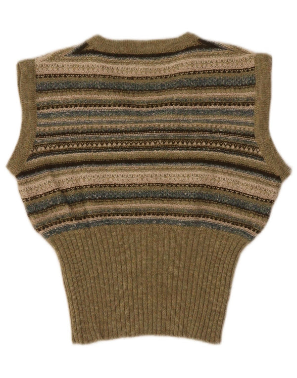 Vintage Womens Crop Vest Tank Top UK 10 Small Green Striped Wool