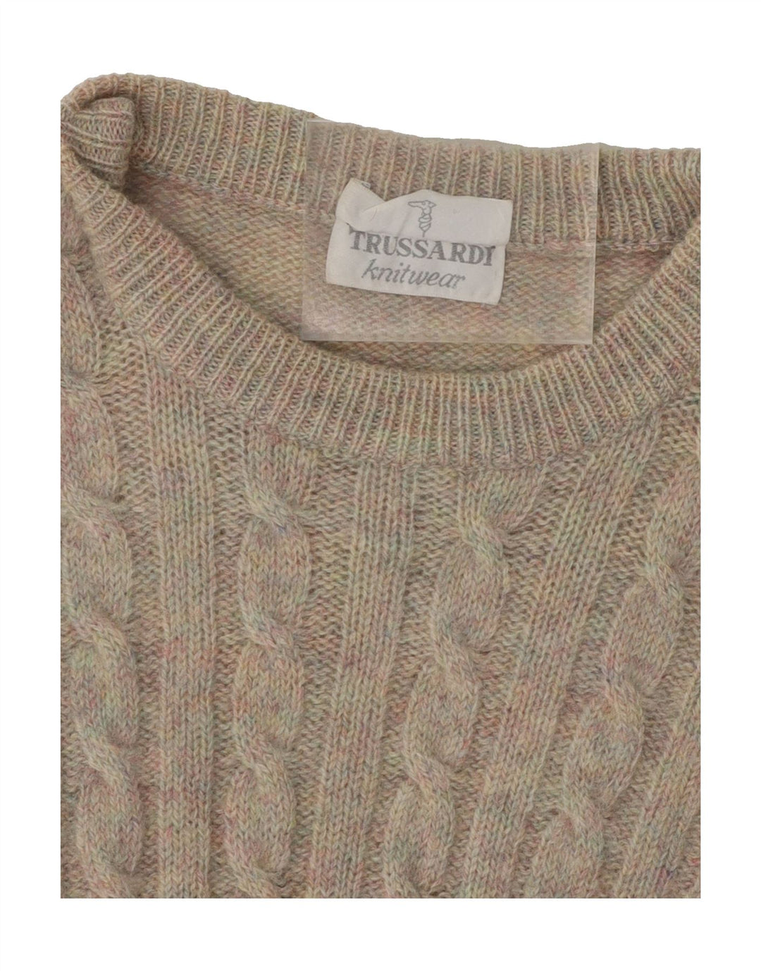 TRUSSARDI Womens Crew Neck Jumper Sweater UK 16 Large Beige Vintage Trussardi and Second-Hand Trussardi from Messina Hembry 
