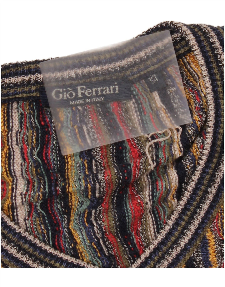 gio ferrari Mens V-Neck Jumper Sweater IT 54 XL Multicoloured Striped