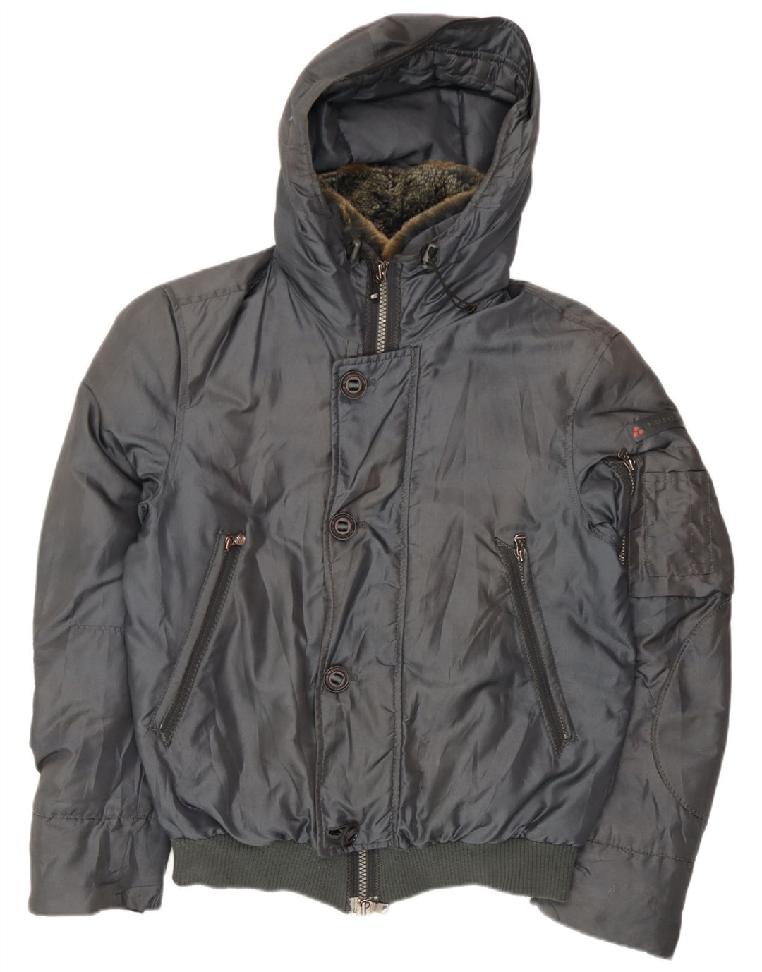 PEUTEREY Mens Hooded Bomber Padded Jacket UK 38 Medium Grey Polyamide