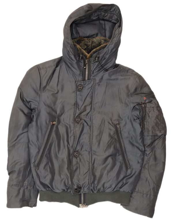 PEUTEREY Mens Hooded Bomber Padded Jacket UK 38 Medium Grey Polyamide